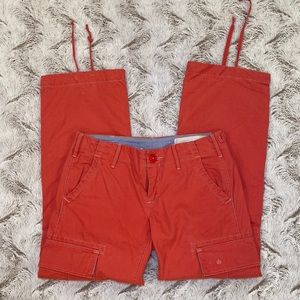 G1 Basic Goods Pink Cargo Cotton Cropped Pants w Drawstring Bottoms @end of legs